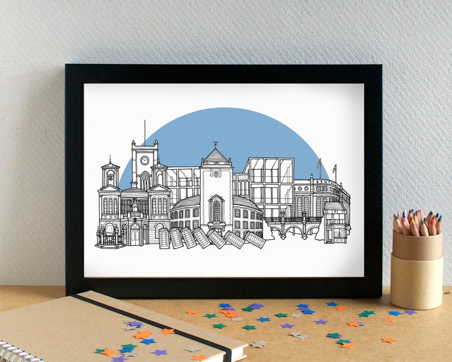 Kingston upon Thames Skyline Art Print