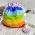 Crochet Rainbow Drawstring Bag