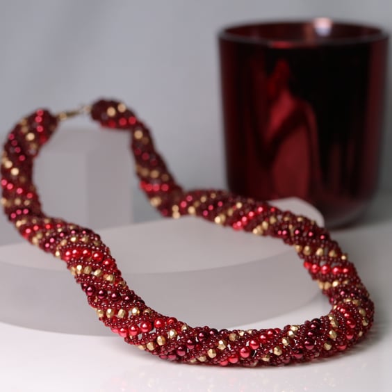 Red and Gold Beaded Necklace 