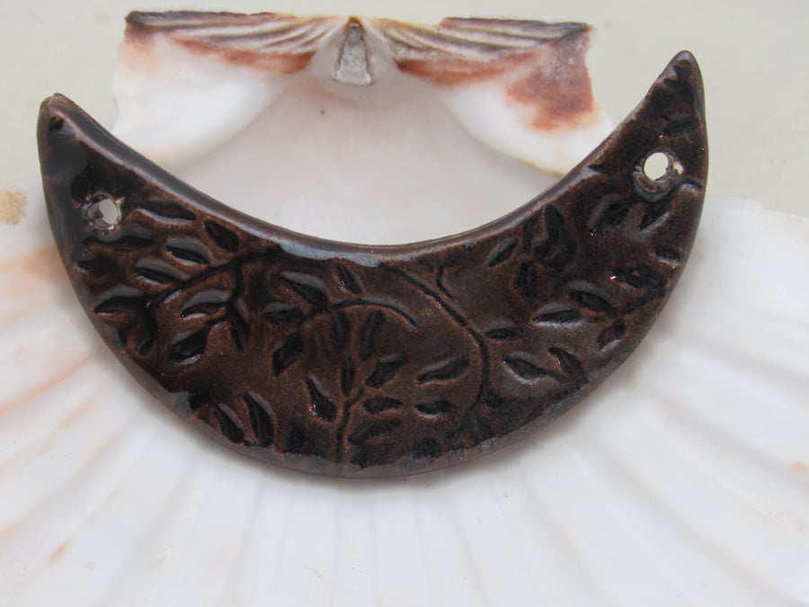 Bronze Leaf Pattern Ceramic Crescent Bib Pendant