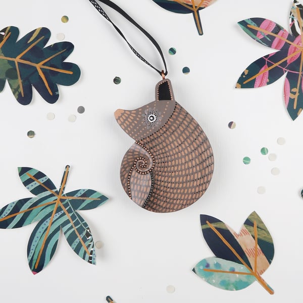 Armadillo Christmas tree hanging decoration, cute animal stocking filler.