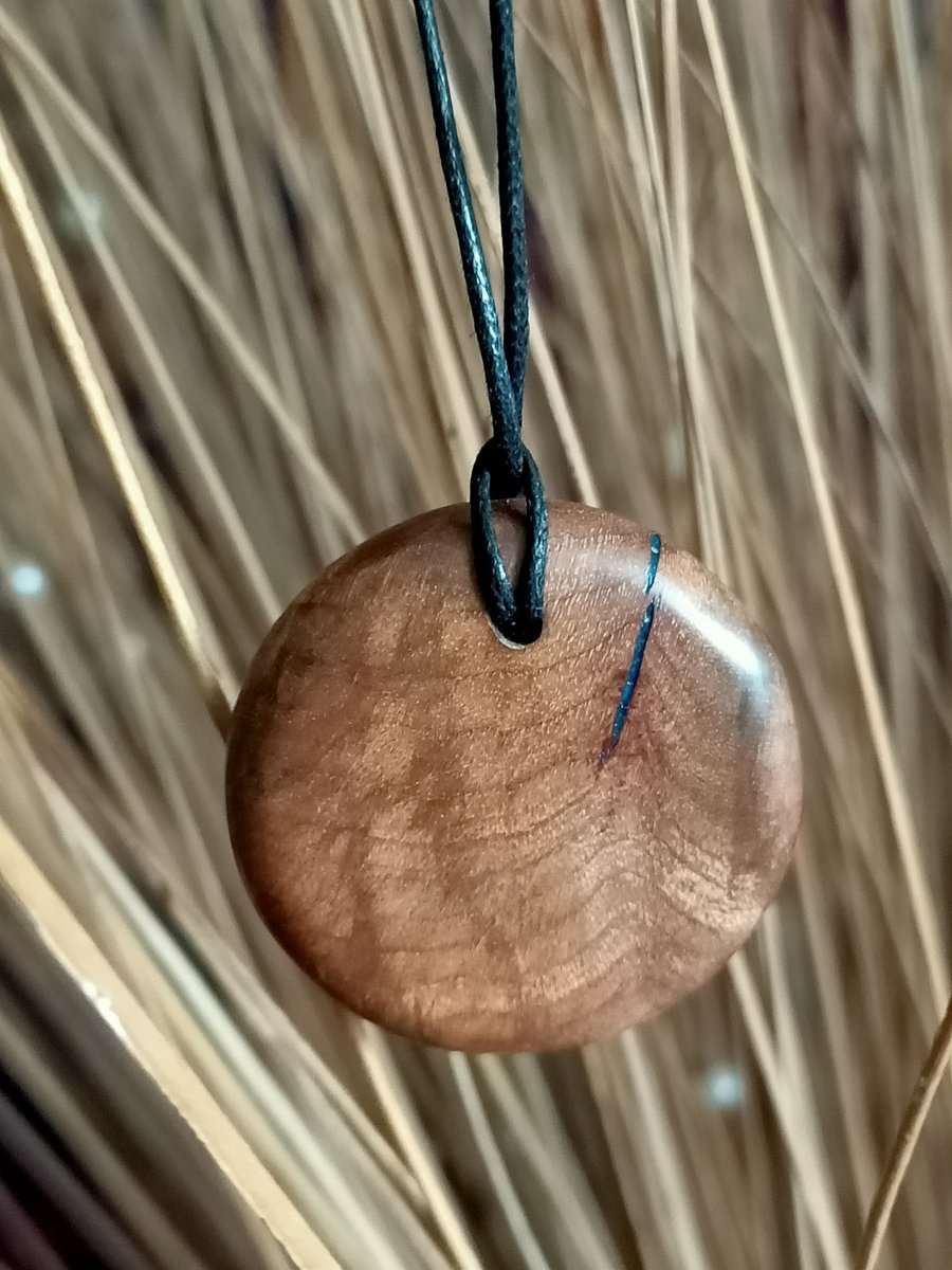 wood and blue resin pendant unisex pendant elm burr jewellery