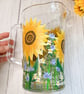 Glass Jug Hand painted with Sunflowers