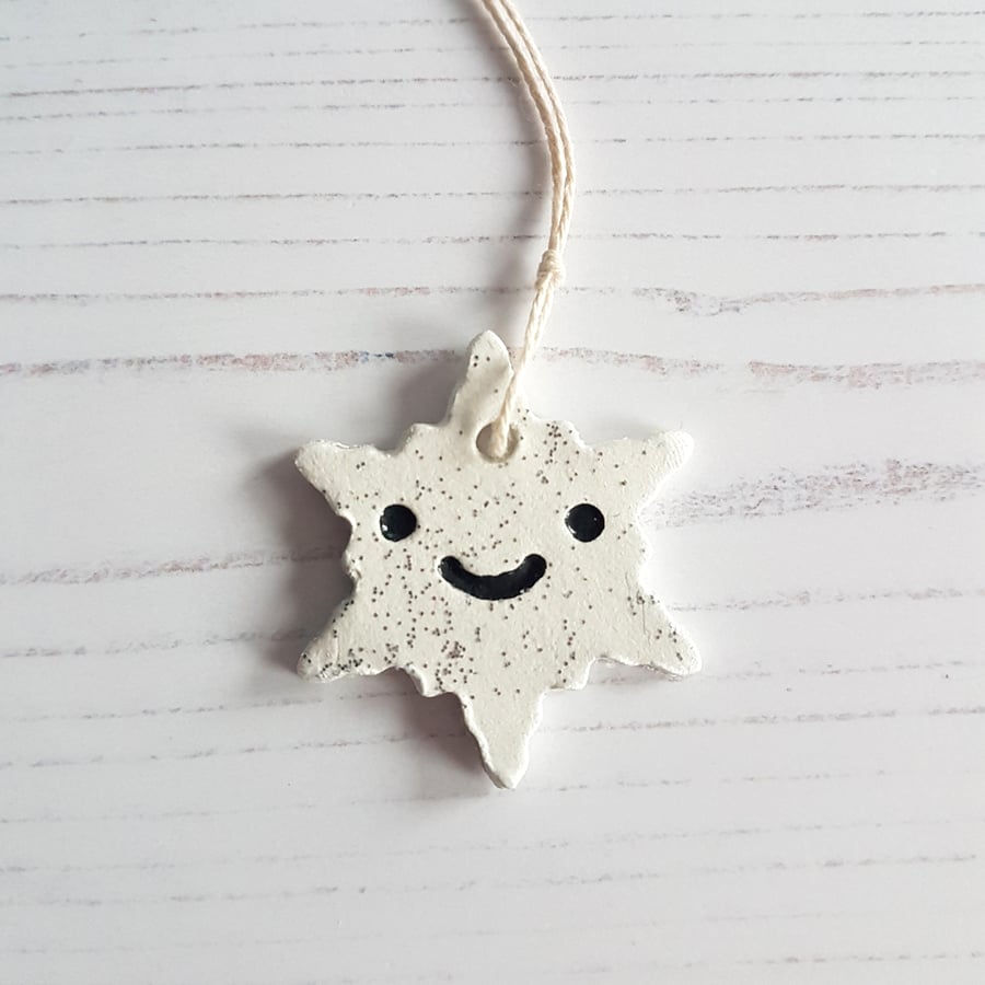 Smiley glitter snowflake hanging decoration OR brooch OR magnet ONE SUPPLIED