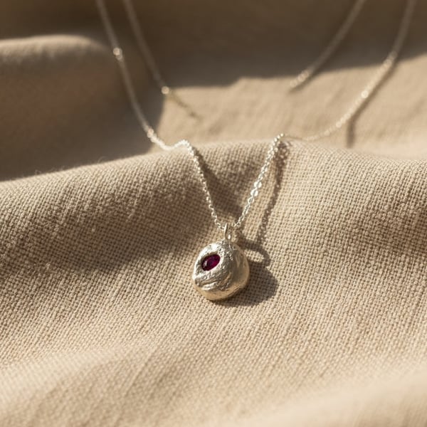 Molten Silver Pendant with Ruby – One of a Kind