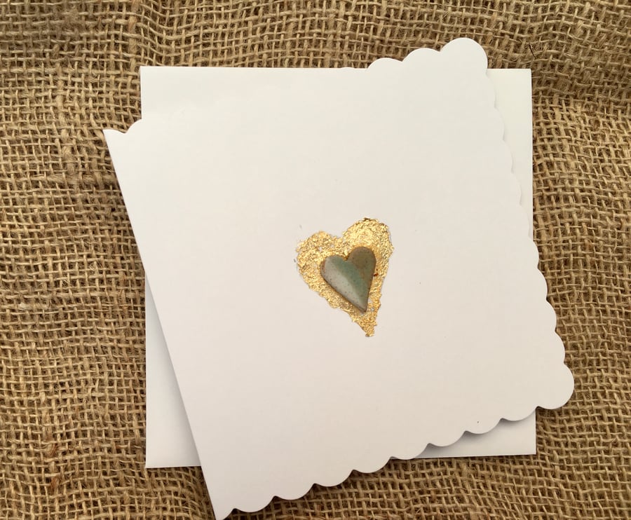 Hand made card, gold leaf ceramic design, birthday, wedding, valentines day card