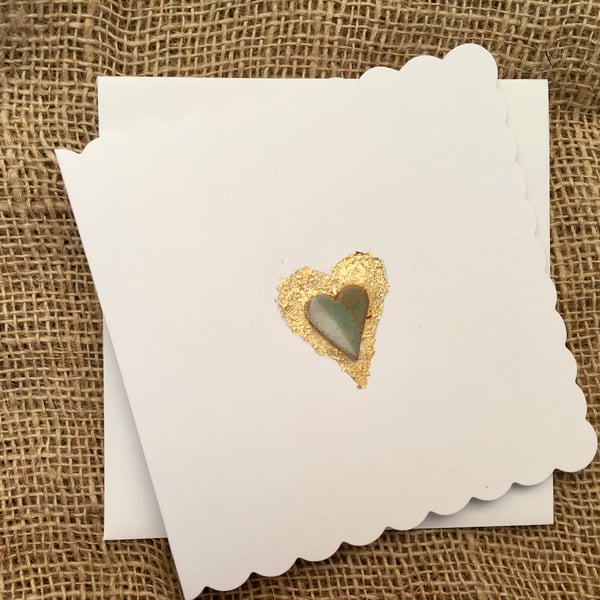 Hand made card, gold leaf ceramic design, birthday, wedding, valentines day card