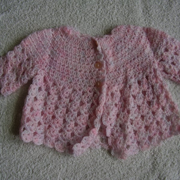 Crochet Baby Cardigan in Mottled Pink Acrylic