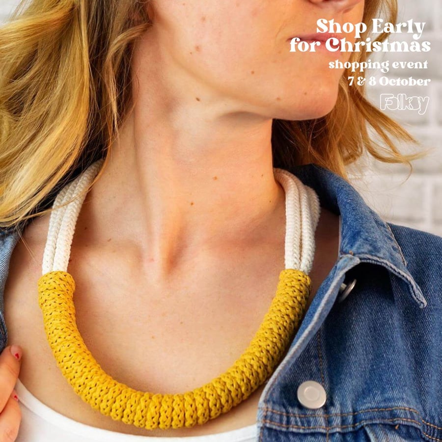 Vanilla Crochet Necklace Chunky Statement Jew Folksy