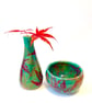 ACER MAPLE LEAF VIBRANT CERAMIC  STONEWARE POTTERY VASE AND BOWL