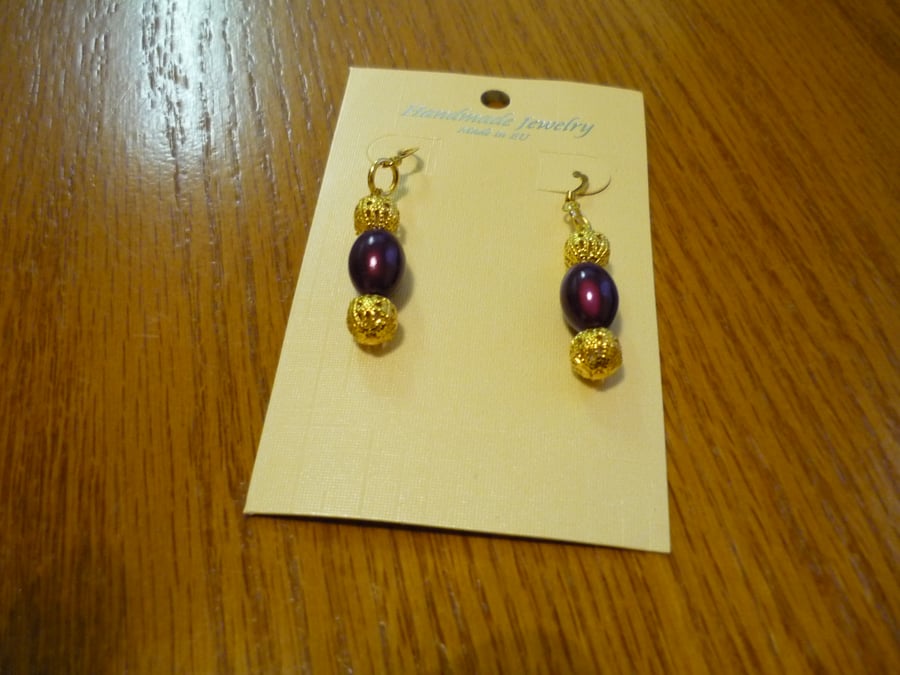 Purple and Gold Ear-rings for Pierced Ears