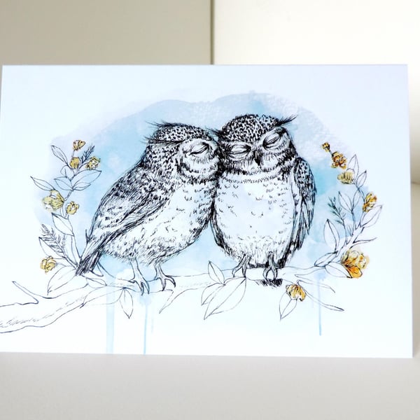 Kissing Owls Greetings Card Personalised