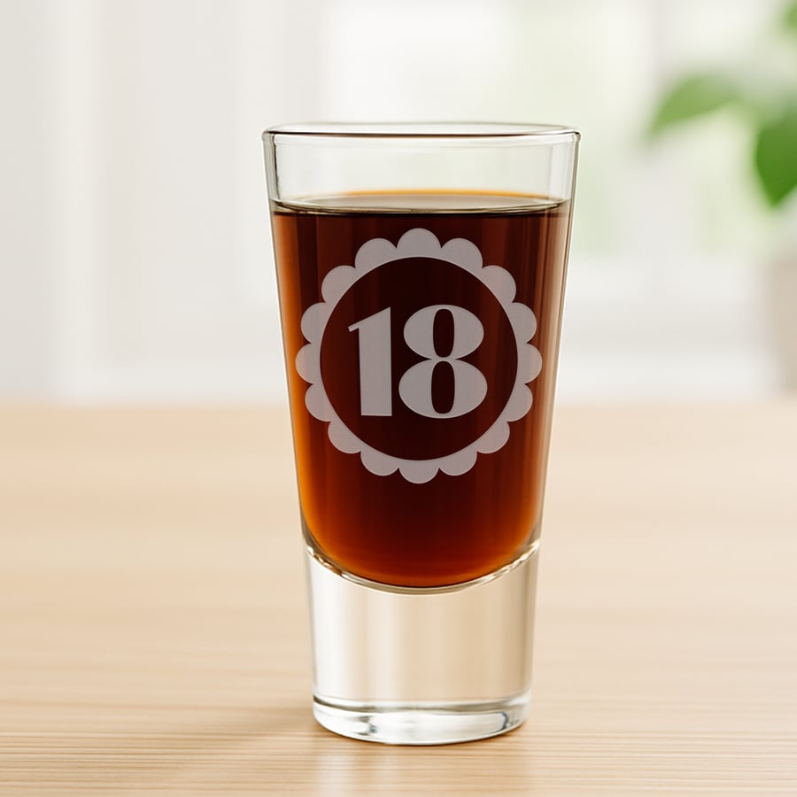 Personalised Birthday Shot Glass - Custom Age - Bold Petal Frame - Birthday Gift