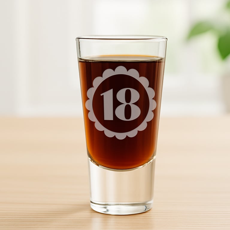 Personalised Birthday Shot Glass - Custom Age - Bold Petal Frame - Birthday Gift