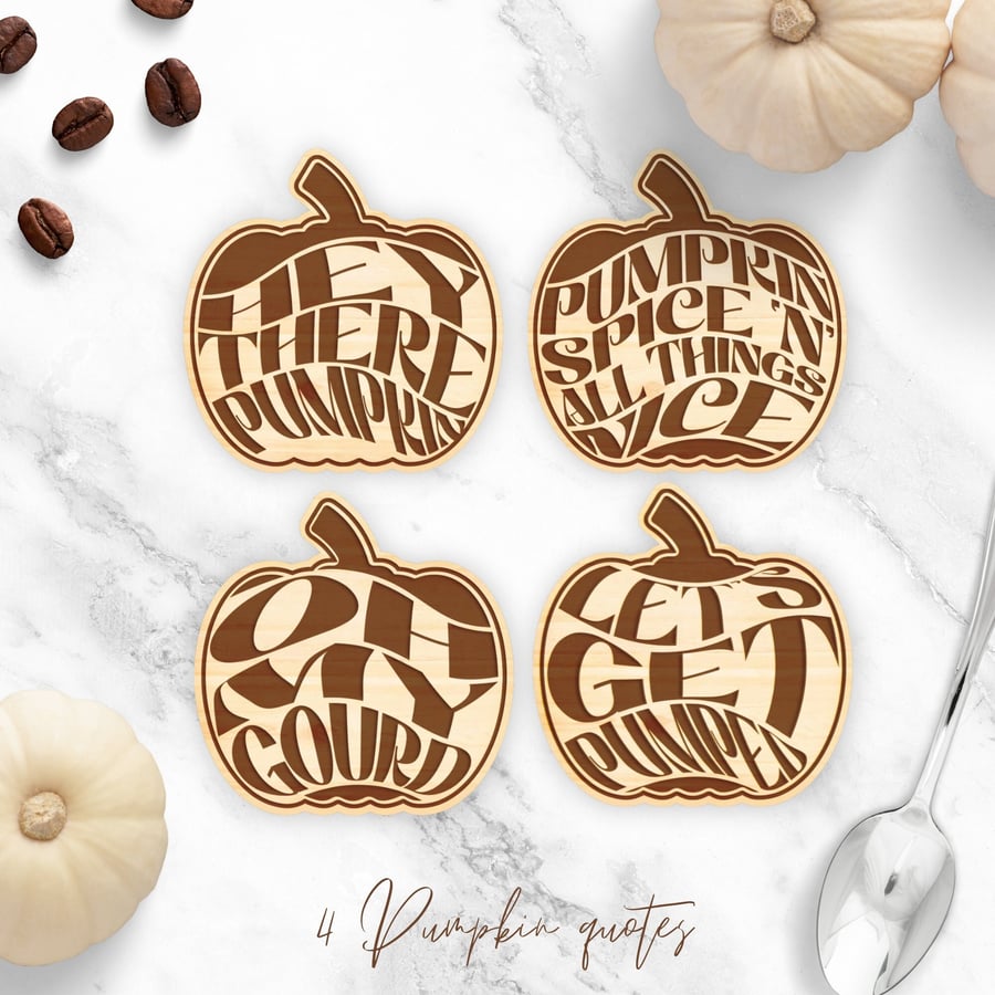 Pumpkin Quote Coasters - Cute Autumnal Coaster Set, Halloween Fall Home Decor 