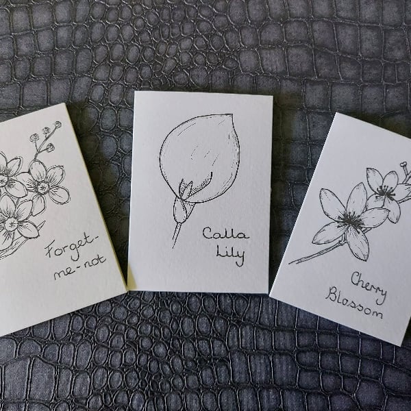 Set of 3 Hand-Drawn Botanical Notelets (A6) - With Envelopes
