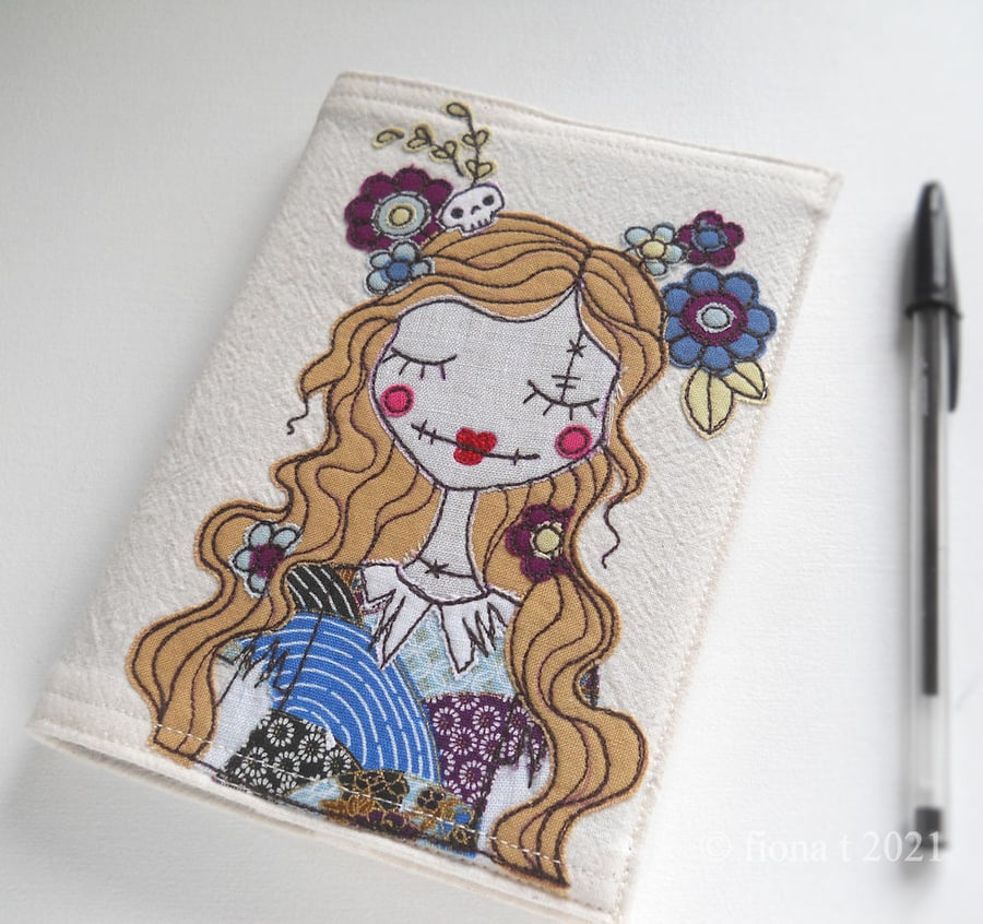 freehand embroidered applique zombie cover with  A6 sketchbook