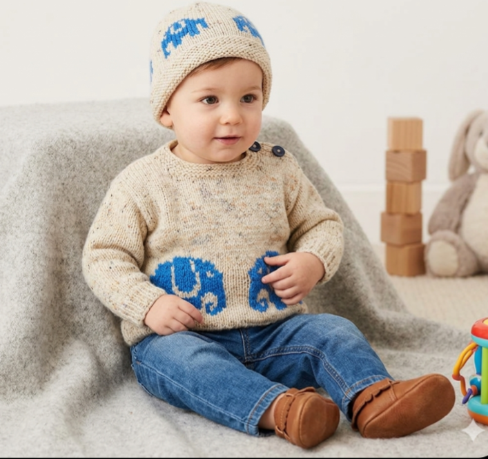 Knitting Pattern Elephant Sweater and Hat.  Digital Knitting Pattern