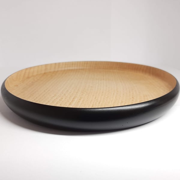 Beech Platter or Dish with Ebonised Outer Aspect - Handmade Woodturrned