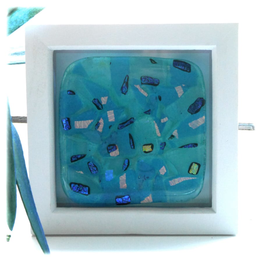 Sea Colour Abstract Fused Glass Picture Box Framed