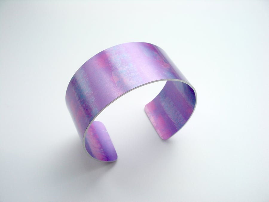 Pink and purple pastel dyed aluminium cuff bangle bracelet
