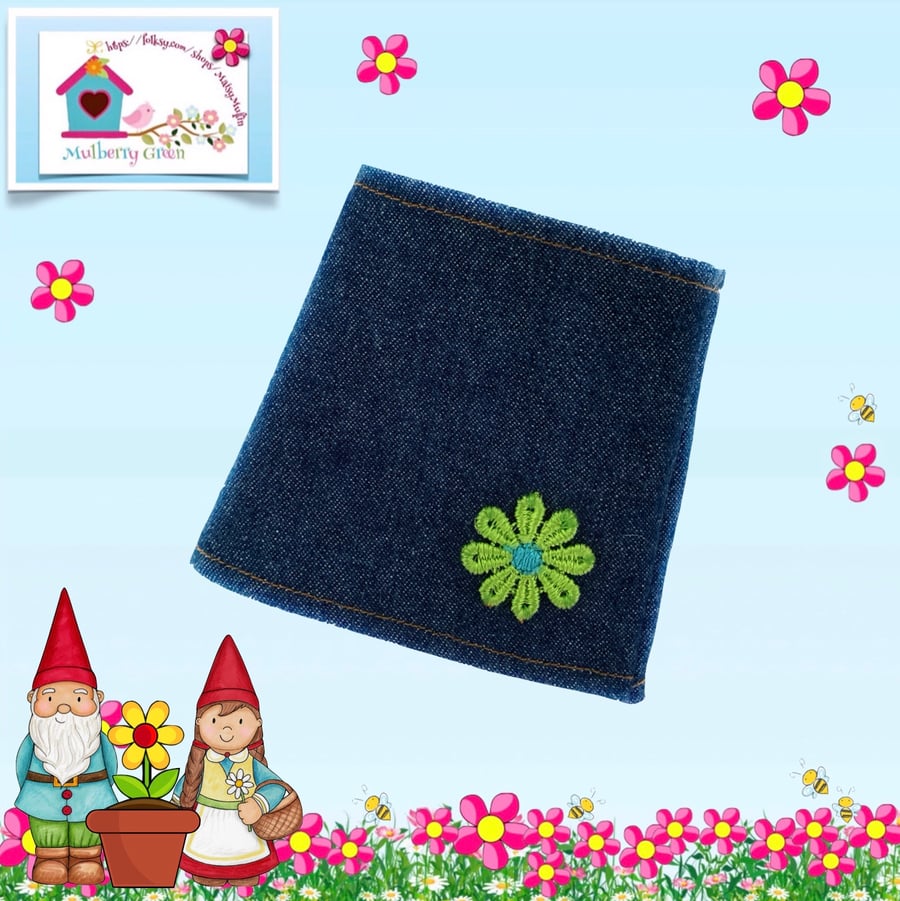 A line Denim Skirt with a Green Flower