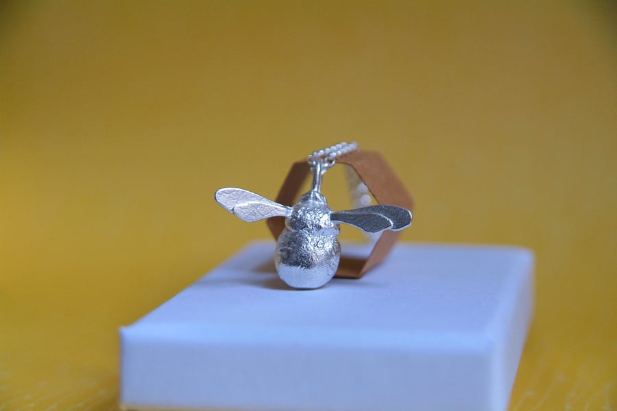 Silver Bumble Bee Necklace, Handmade Sterling Sliver Bee Pendant