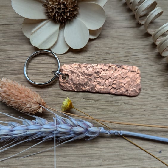 Hammered copper keyring copper anniversary gift 7th, 9th or 22nd anniversary 