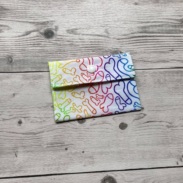 Fun willy themed fabric card holder pouch. Loyalty, credit, debit cards purse. 