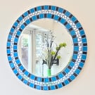 Colorful round mosaic in blue & black sparkle 