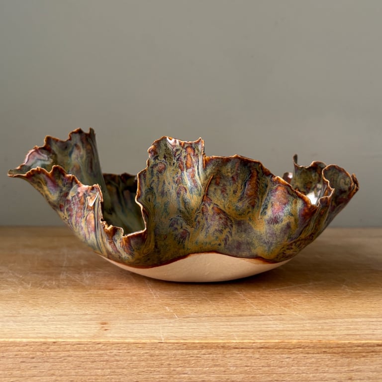 Handmade ceramic bowl, stoneware wavy key bowl, hall decor, trinket bowl