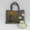 Brown Felt Tote Bag, Handbag with Sheep detail