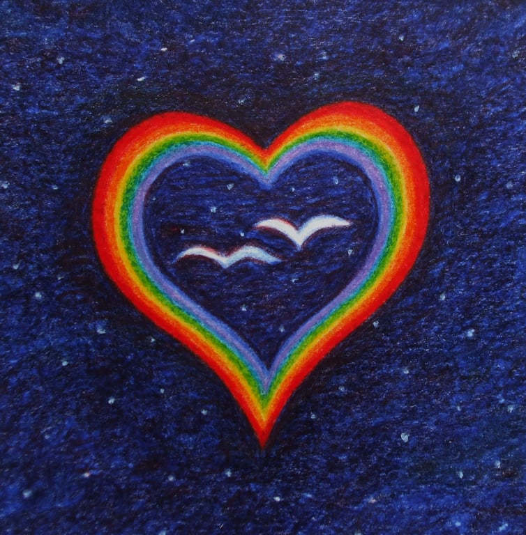 Heart Card, Valentines LGBTQ Rainbow Art, Birds Spiritual Love Card, Anniversary