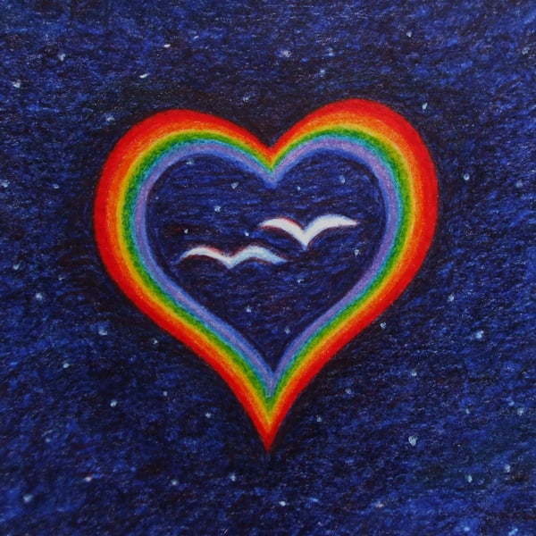 Heart Card, Valentines LGBTQ Rainbow Art, Birds Spiritual Love Card, Anniversary