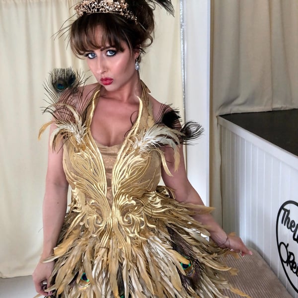 Gold Peacock Feather Dress – Handmade Luxury by The Life of O’Reilly