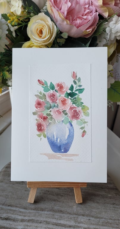 Original watercolor greeting card, vintage roses, Birthday, anniversary, Unique 