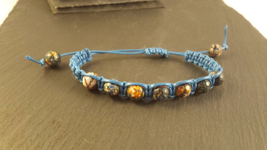 Multi-Coloured Agate and Dark Turquoise adjustable macrame bracelet