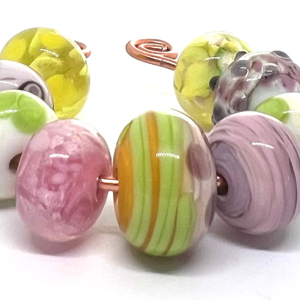 Artisan Lampwork Glass Beads – Wildflower Meadow Pastel Set
