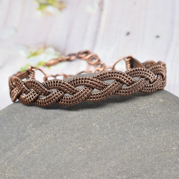 Copper Wire Woven Braided Cuff Style Bracelet 