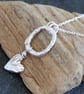 Silver heart drop necklace, molten sterling silver pendant necklace