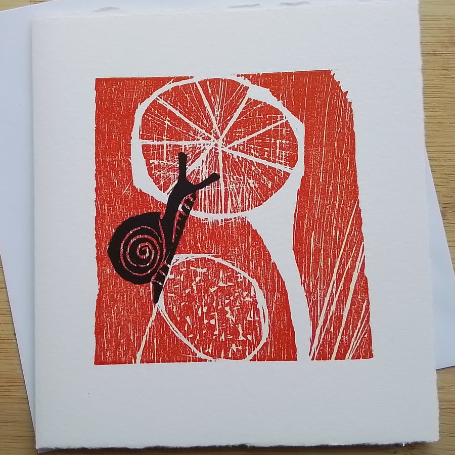 Seedheads & Snail - hand-printed woodcut card
