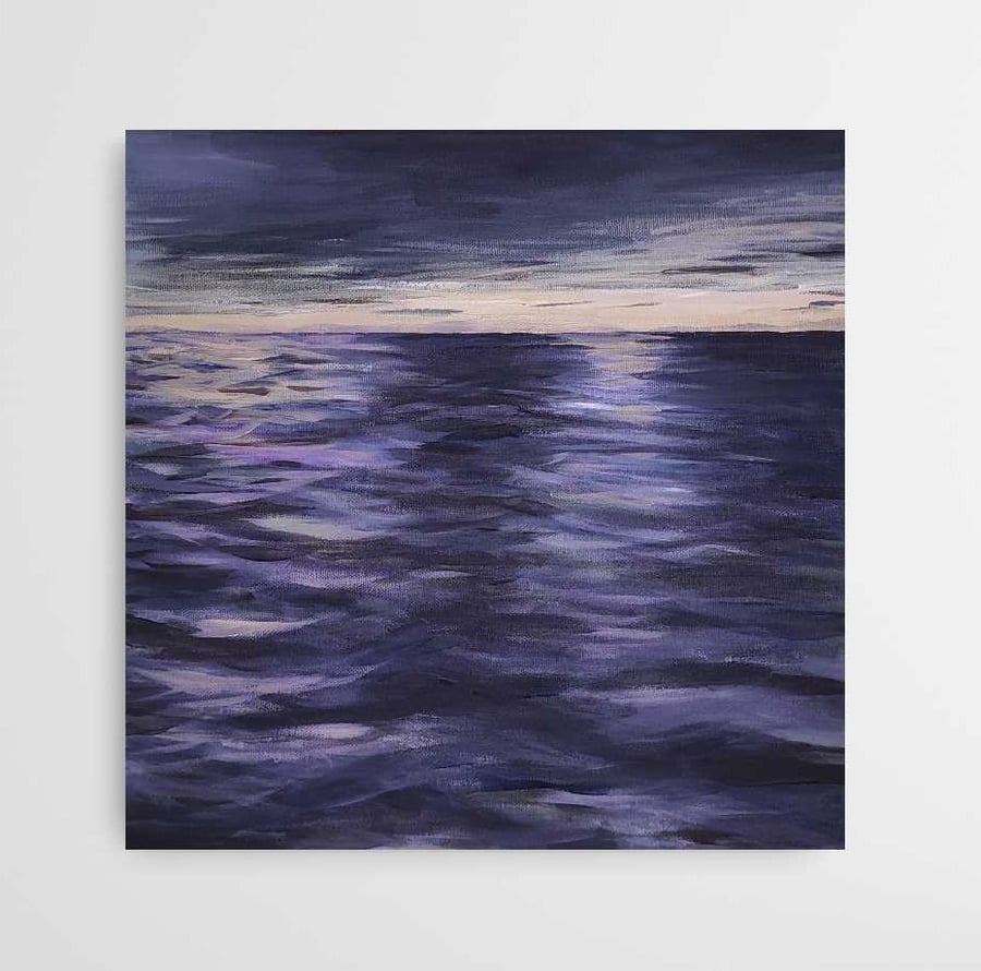 Pewter Seas, Sunrise minimalist seascape original painting