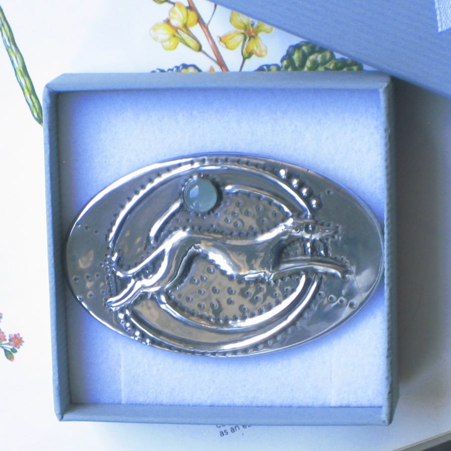 Greyhound Brooch, Handmade in Pewter, Art Deco inpired