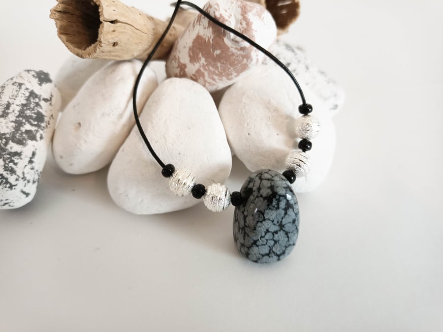 Snowflake Obsidian Gemstone Necklace