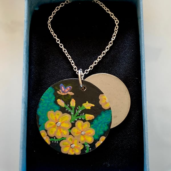 Hand Painted Flower Keepsake Pendant