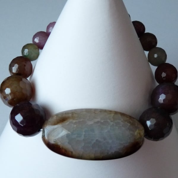 Multi Agate Stretchy Bracelet - Genuine Gemstone - Handmade