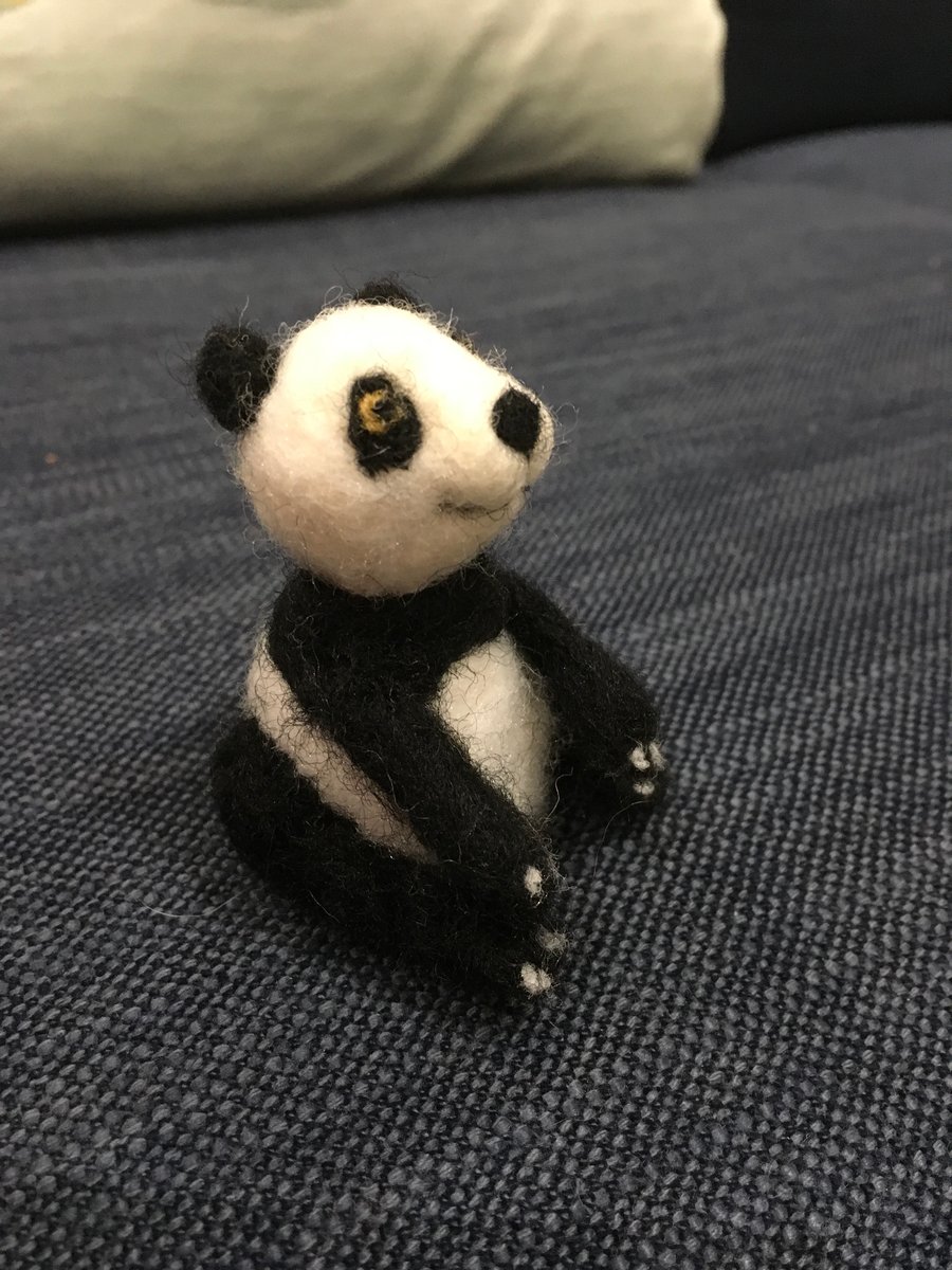 Panda needlefelted bear miniature animal sculpture wool felting 