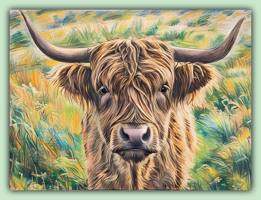 Highland Cow Calf Greeting Card A5