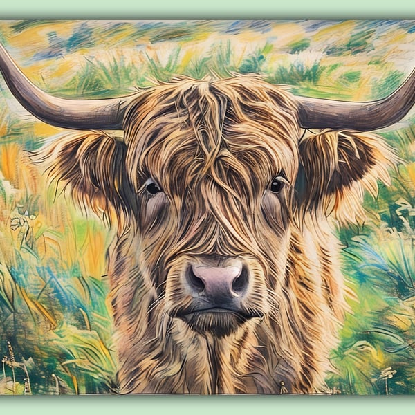 Highland Cow Calf Greeting Card A5