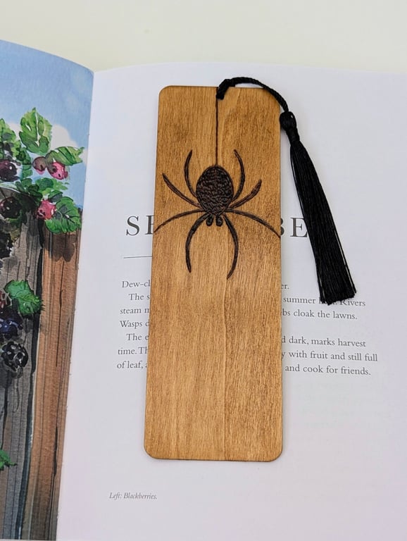Spider pyrography bookmark, wooden gift for him, Nature lover